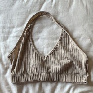 Ribbed tan halter crop top